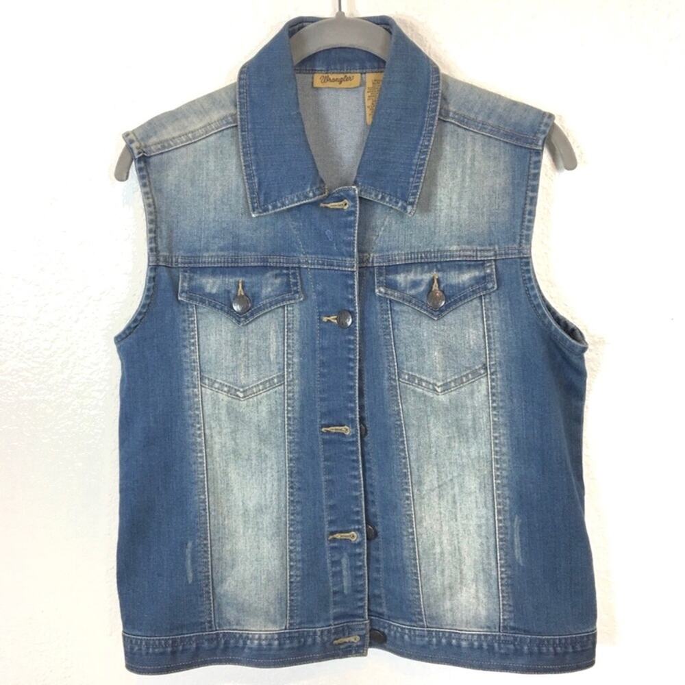 Wrangler Denim Vest Women's Medium Stretch Factory Faded Western Retro Chic